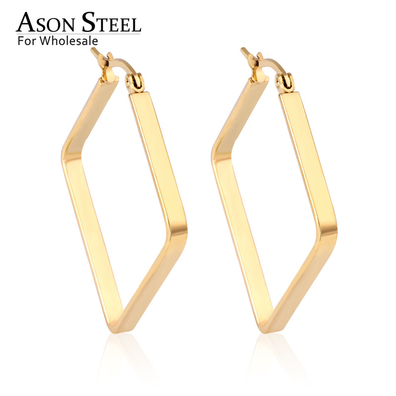 

Hoop & Huggie ASONSTEEL 10-40MM Gold Square Korean Jewelry Earrings Statement Earring For Women Silver 316L Stainless Steel Set