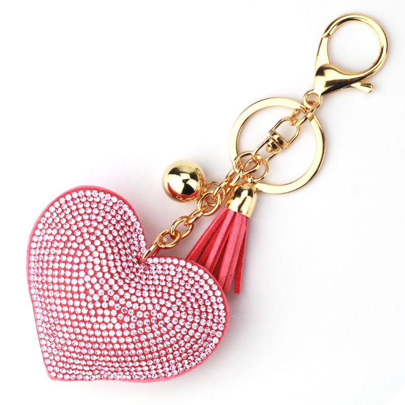 

Fashion Wedding gift Full Crystal Rhinestone Heart tassel Key Chain keychain rhinestone Car Keychains Women Bag Pendant Jewelry