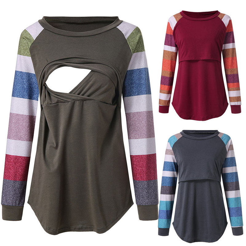 

Maternity Breastfeeding Digital Tops Women Clothes Round Neck Long Sleeve Breastfeeding Month Suit Solid Printing Female Tees 43, #6