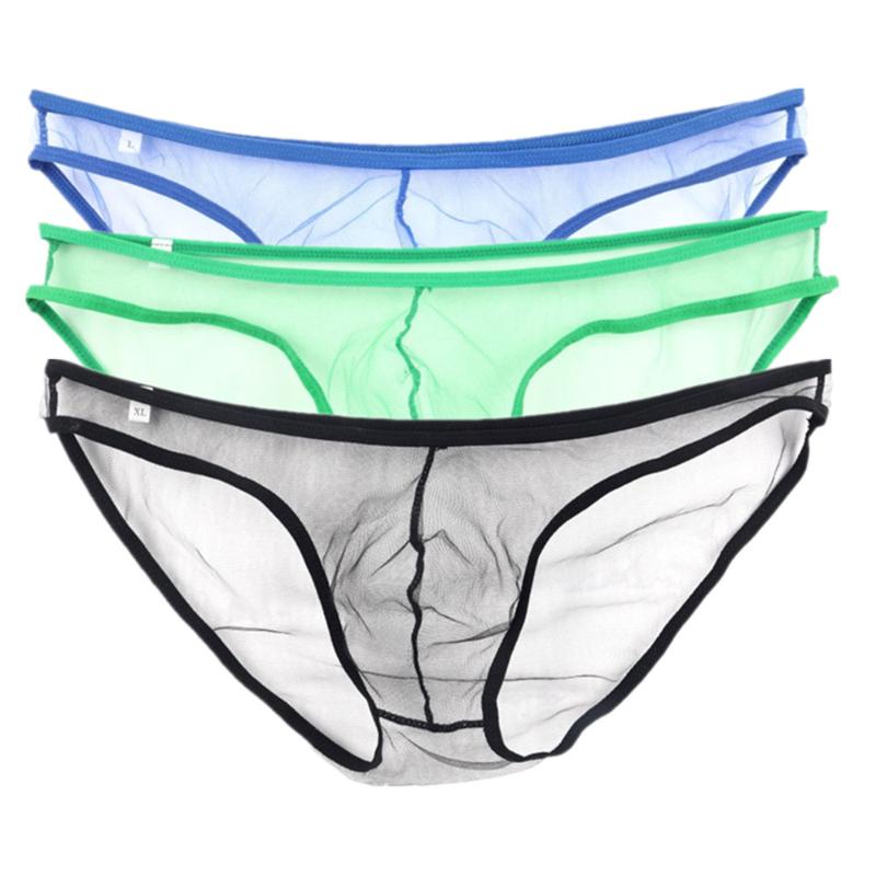 

See Through Transparent Briefs Mens Mesh Perspective Ultra-thin Sexy Gay Male Panties Low Rise Erotic Underwear Men Large Size, Black
