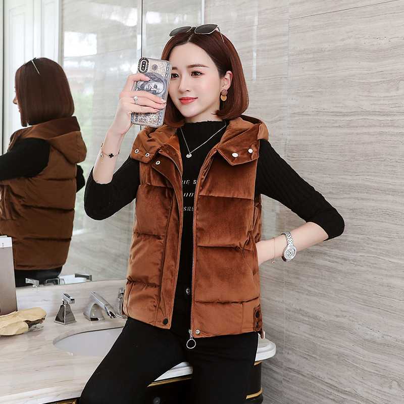 

2020 Casual Autumn Waistcoat Slim Women Winter Vest Solid Jackets Thermal Cotton Hooded Vest Female Plus Size