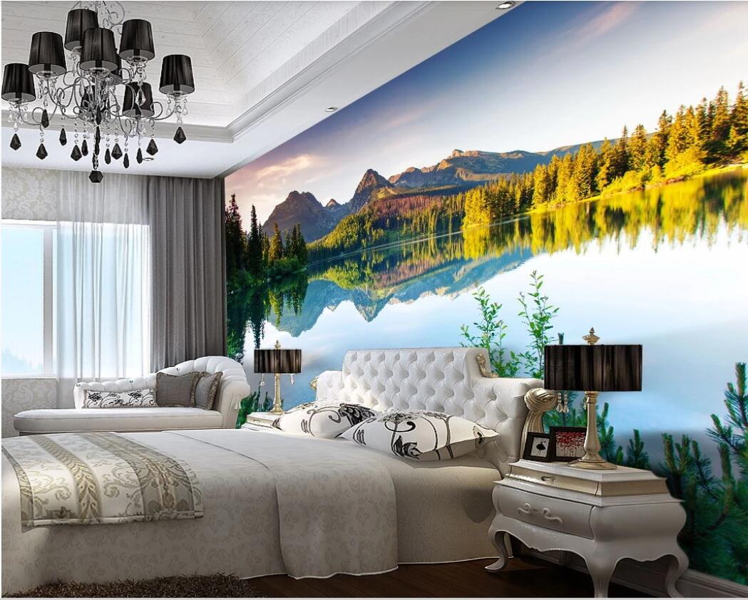

3d room wallpaper custom photo mural Wonderland scenery lake light beauty beautiful landscape bedroom wall self-adhesive art canvas pictures, Non-woven fabric