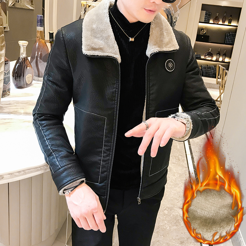 

Chaqueta Marron Hombre Winter New Mens PU Coat Male Solid Color Zipper Outwear Top Veste Cuir Homme Fashion Men Leather Jacket