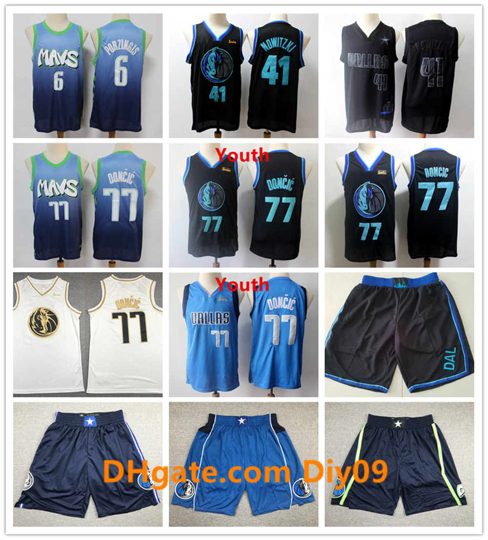 

Mens Kids 77 Luka Doncic Dallas Mavericks Jersey City Navy Edition Shorts 41 Dirk Nowitzki 6 Kristaps Porzingis Basketball Jerseys, Black;red