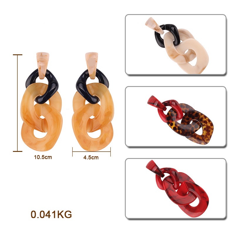 

Wholesale-luxury designer vintage style exaggerated Leopard pattern resin twisted multi geometry circles stud earrings for women 9 colors