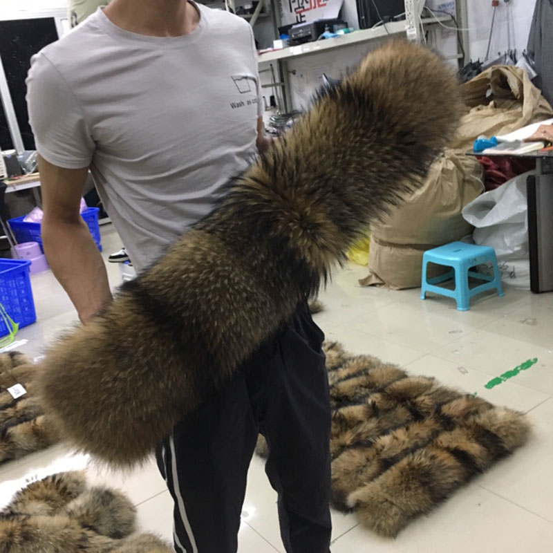 

100% Real Natural Fur Collar Large Raccoon Fur Scarf 50cm 70cm Winter Male Coat Male Parka Hooded Scarves Women Diy #24