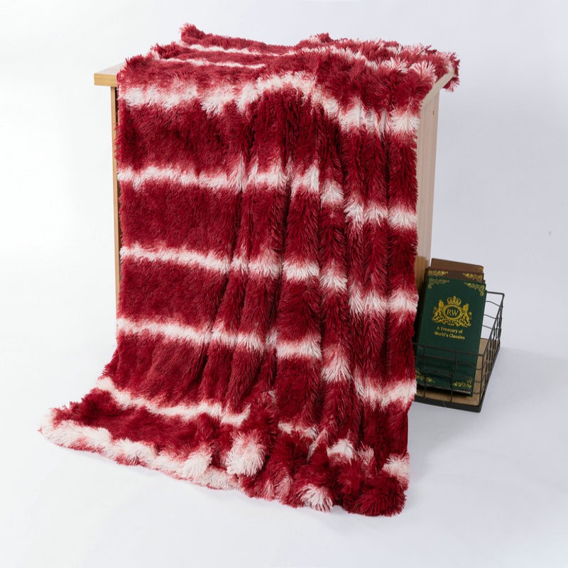 

Wine Red White Stripes Plush Super Soft Blankets Bedding Sofa Bed Cover Furry Throw Cozy Couch Blanket for Autum Winter