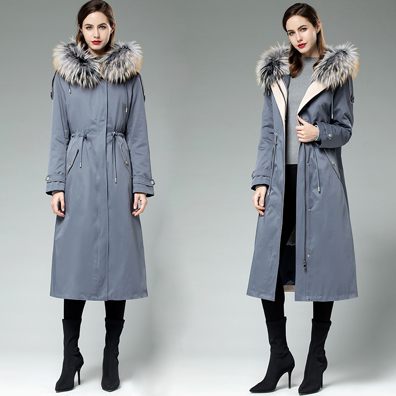 

Raccoon Rex Collar Winter Coat Real Fur Parka for Women Clothes 2020 CC2202 YY256, Blue