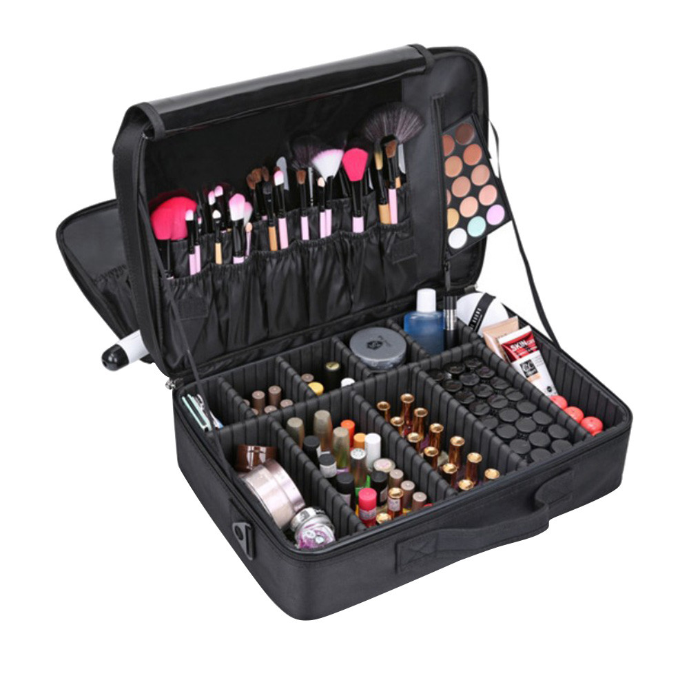 

women Large Capacity Makeup Case 3 Layers Cosmetic Organizer Brush Bag Makeup bag cosmetic cases for make up 2515, Black