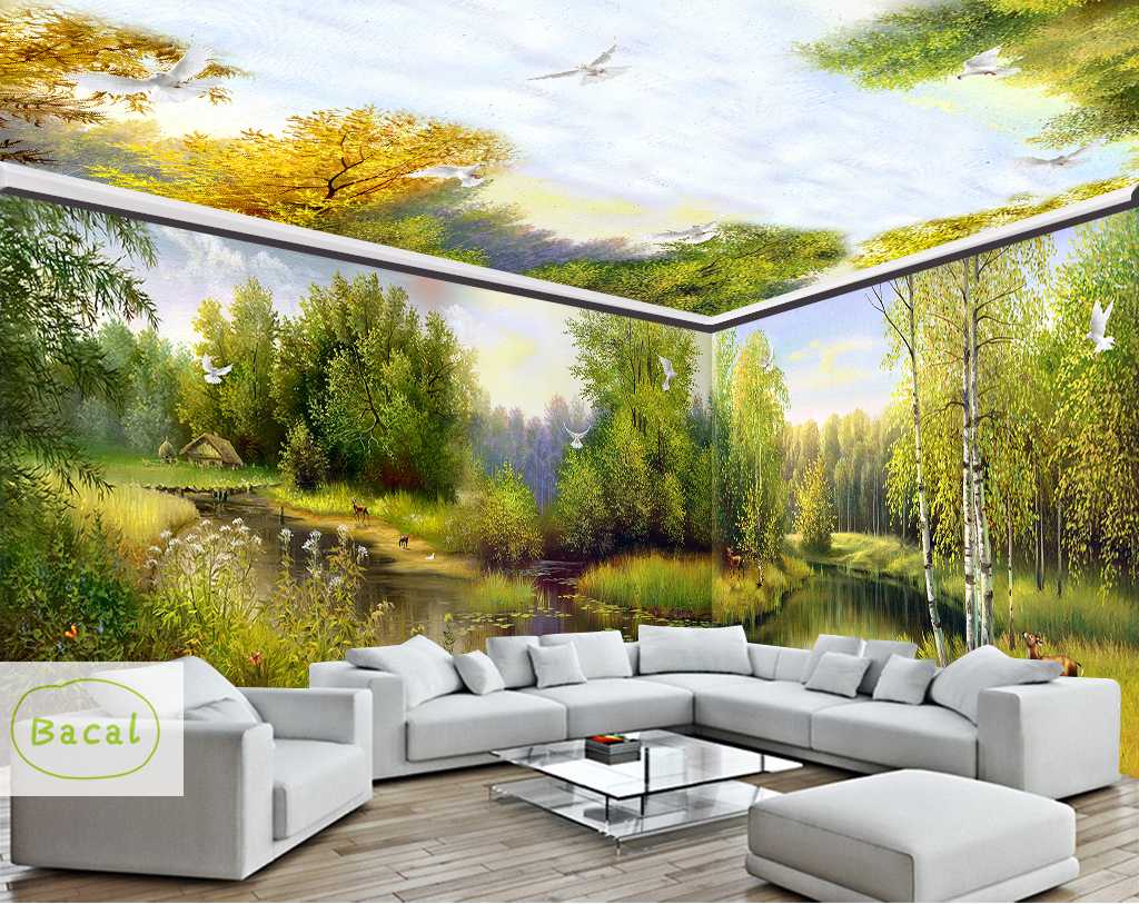 

Bacal Custom 3D Wall Murals Wallpaper Nature Trees Forest Sunshine Photo Wall Paper Living Room Ceiling Mural Papel De Parede 3D, Red