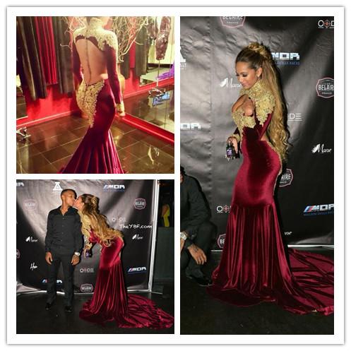

2019 Mermaid Prom Evening Dresses with Long Sleeve Burgundy High Neck Gold Sequins Beaded Long Formal Pageant Gowns Sweep Train, Sage