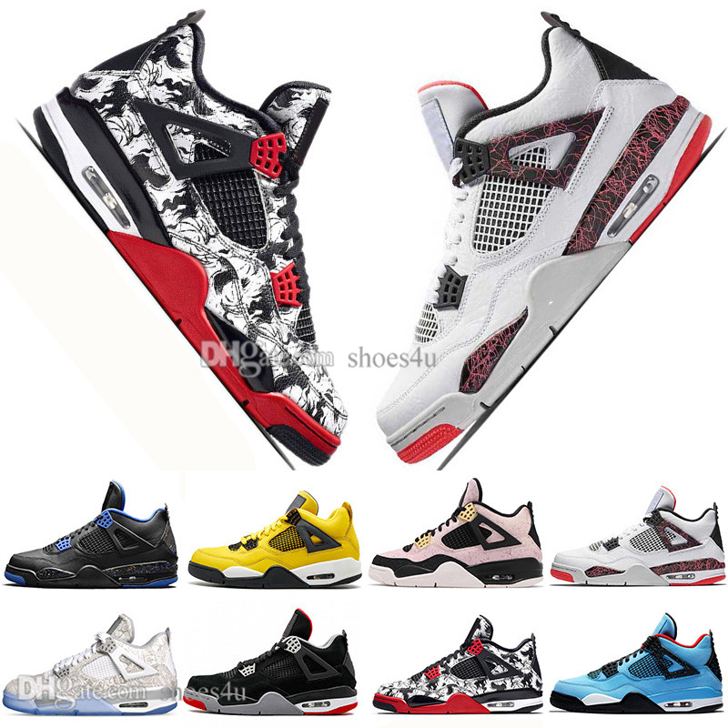 

Athletic Newest Bred 4 4s What The Cactus Jack Laser Wings Mens Basketball Shoes Denim Blue Eminem Pale Citron Men Sports Designer Sneakers, #01