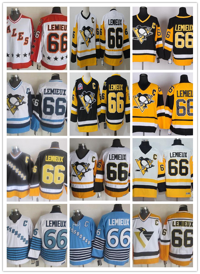 

Vintage Hockey Jersey 66 Mario Lemieux Pittsburgh Penguins Ice Hockey Mario Lemieux Vintage Jerseys CCM All Stitched Black White Yellow Blue, As shown