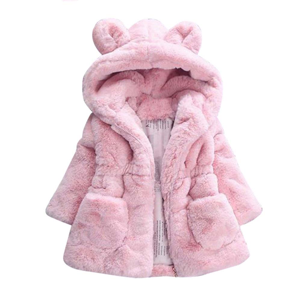 

Cartoon Coat Baby Girl Warm Winter Thick Coat Cotton Rabbit Ear Hooded Outerwear Cloak Cute Baby Coat Girls Outerwear, Pink