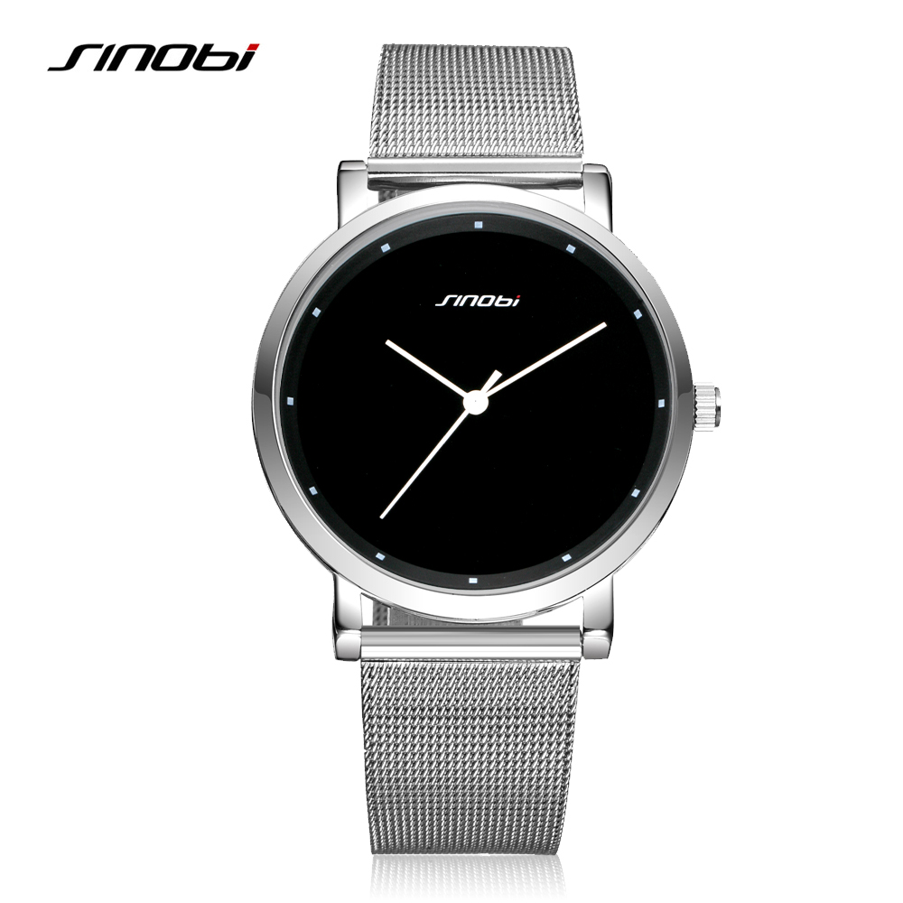 

SINOBI Men Wrist Watches Fashion Simple Male Geneva Quartz Clock Stainless Steel Casual Watch Black Montres Hommes Drop Shipping, Slivery;brown