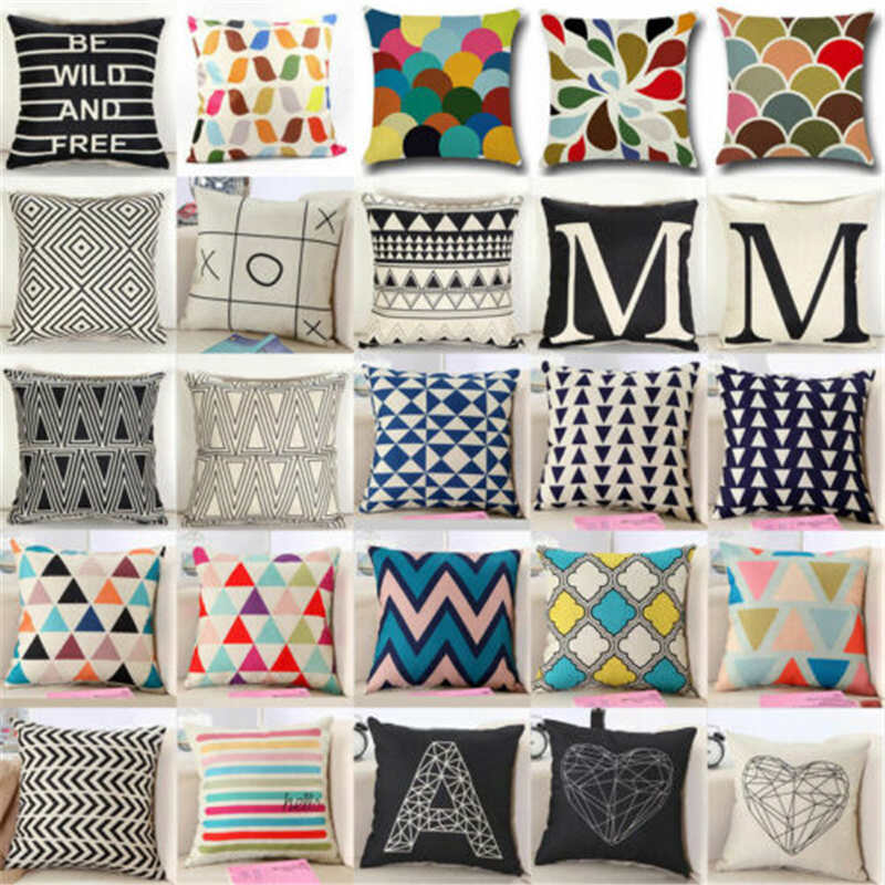 

Retro Geometric Flower Throw Pillow Case Cotton Linen Cushion for Home Office Sofa Seat Decor, 34