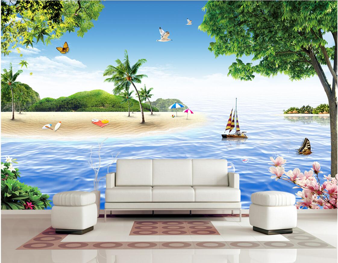

3d wallpaper custom photo Landscape, beach, coconut trees, landscape, murals wallpaper for living room walls 3 d, Picture shows