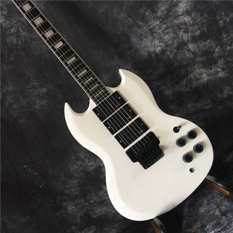 

Custom electric guitar Sg guitar Angus young model Sg 3 pickup electric guitar with Floyd Rose Tremolo. White