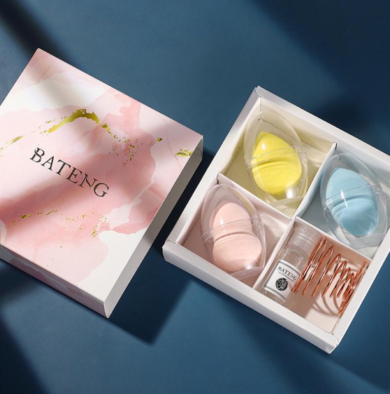 

3pcs/set Makeup Sponge Pink Box Non-Latex Material Cosmetic Puff Powder Foundation Use Beauty Make Up Tools With Holder As Gift