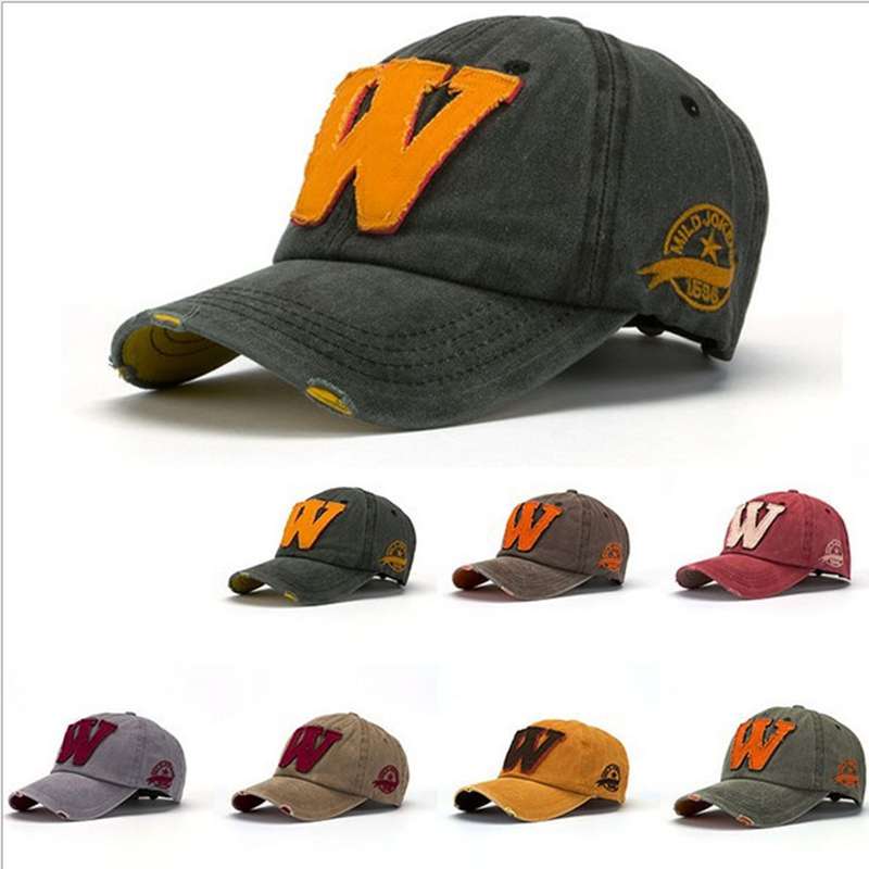

New Fashion Casual Wild Embroidery WashedLetter W Baseball Cap 7 Colors Men Women Snapback Outdoor Tidal Cap Washed Baseball Cap, Yellow