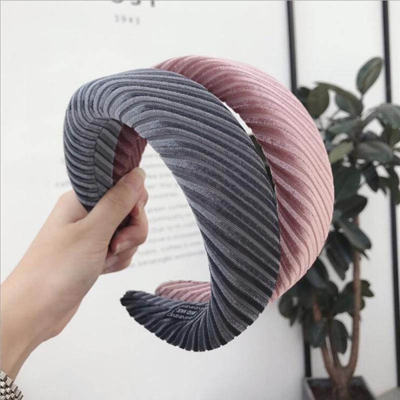 

New Fashion Thick Sponge Cloth Headband Wide SIde Striped Hairband Women Soft Casual Turban Autumn Adult Hair Accessories