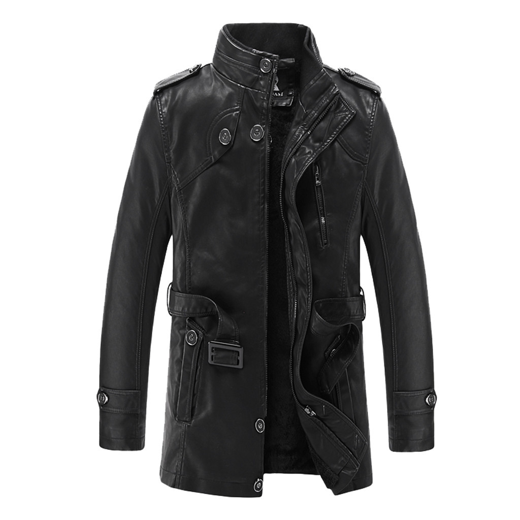 

Men Leather Jacket Winter long Waterproof Faux Fur Coats Men Leather Motorcycle Jackets Clothing Velveted Black Jacket Zipper