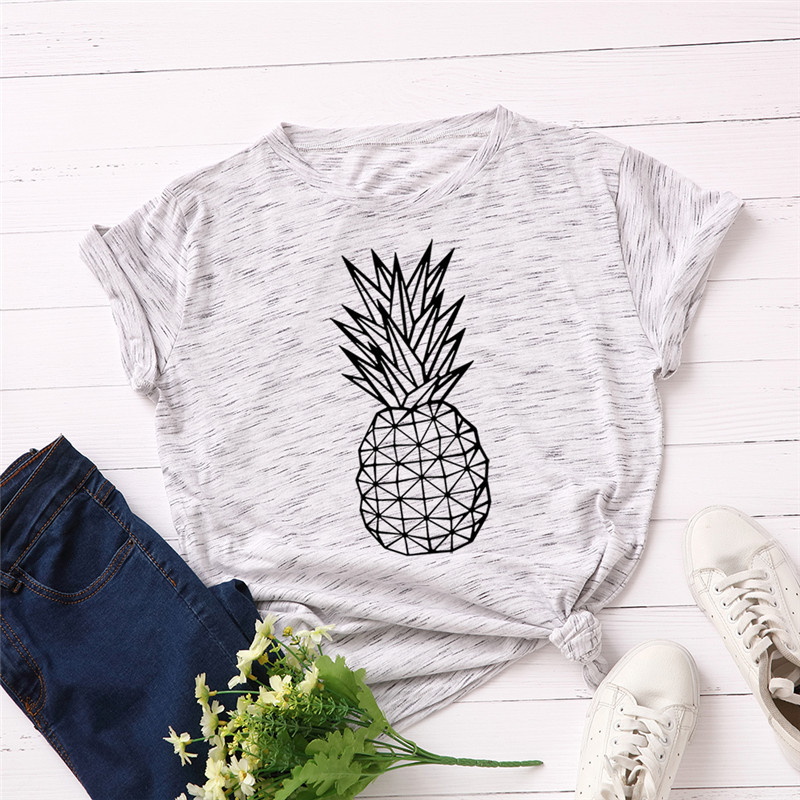 

Plus Size -5XL Fashion Pineapple Print T Shirt Women Shirts 100% Cotton O Neck Short Sleeve Summer T-Shirt Tops Casual Tshirt, A0476-zanglan