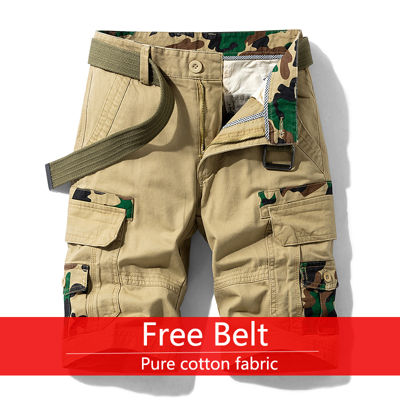 

2020 Mens Cargo Shorts Summer Camouflage Cotton Shorts Men Loose Multi-Pocket Homme Casual Bermuda Trousers, Black