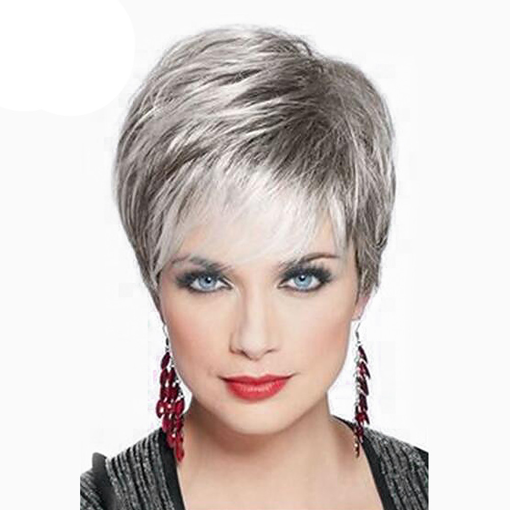 Promotion Cheveux Gris Courts Vente Perruques De Cheveux Courts