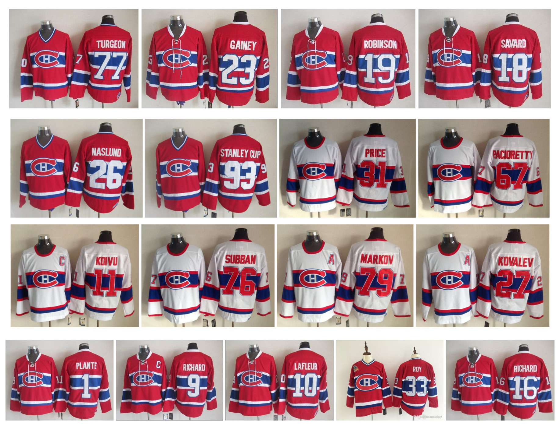 

Vintage Montreal Canadiens Jersey Price Turgeon Plante Gainey Laraque Savard Richard Robinson Turgeon NASLUND Stanley Cup Markov CCM Hockey, As pic