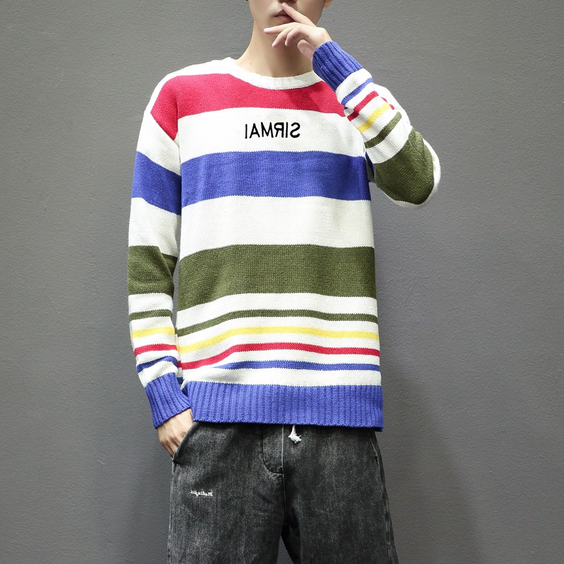 

Nice Knit Striped Sweater Men Long Sleeves Autumn Winter Pullover Knitted O-Neck Plus Asian Size 5XL, Z5139 b