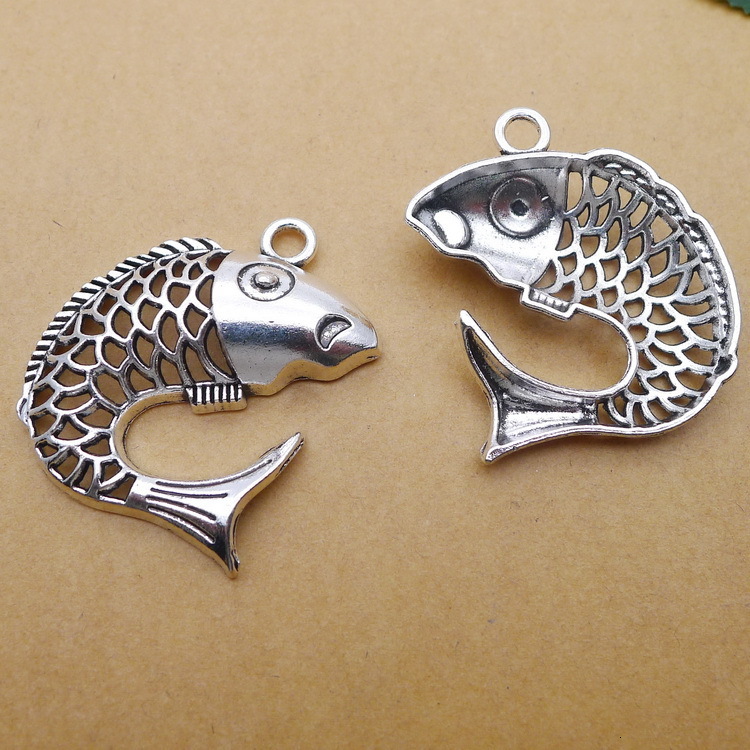 

B4034 44*42mm Hollow Out Fish Ancient Silver Combine Gold Product Parts 30 Individual / Package 9 g