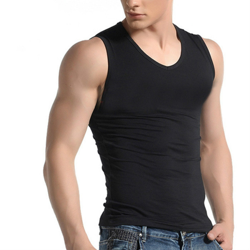 

Men's Undershirt Vest Sleeveless Breathable Fitness Stretch Cotton Tank Tops Gym Clothing Workout Shirt Plus Size -3XL, U-neck white