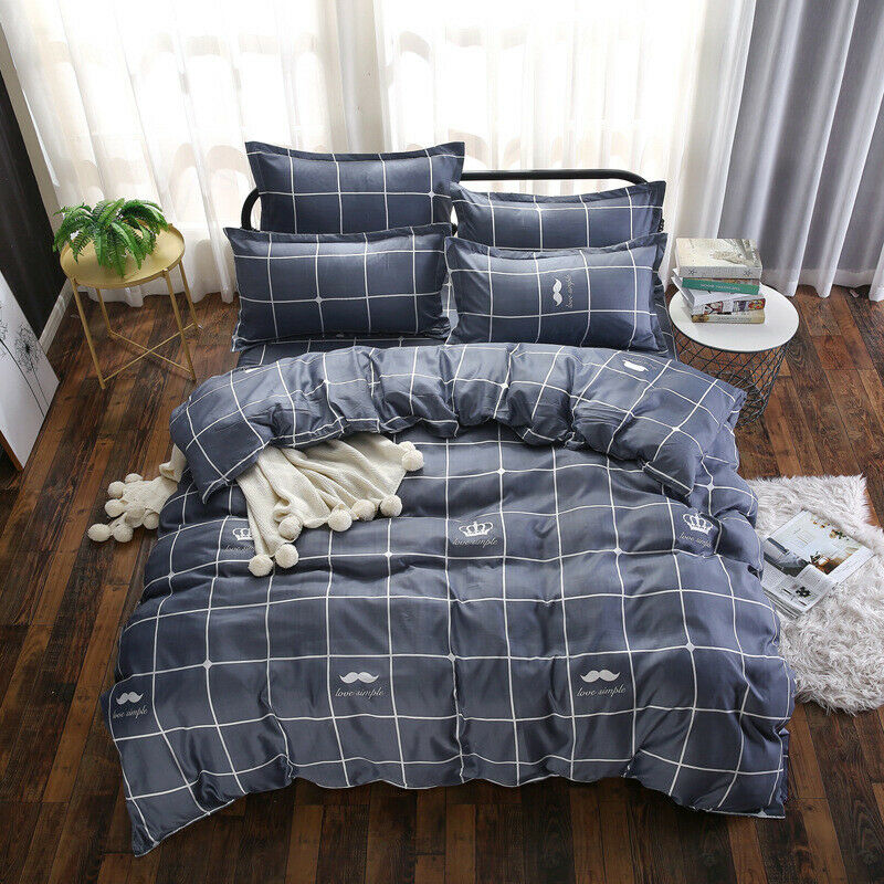 

Faroot 1.2M 1.5M 2M All Size Duvet Cover with Pillow Case Stripe Plaid Print Quilt Cover Bedding Set Single Double King 4PCS