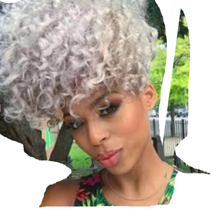 

Fashion kinky curly grey ponytail extension raw virgin hair fashion new silver grey pony tail hairpiece 100g 120g 140g