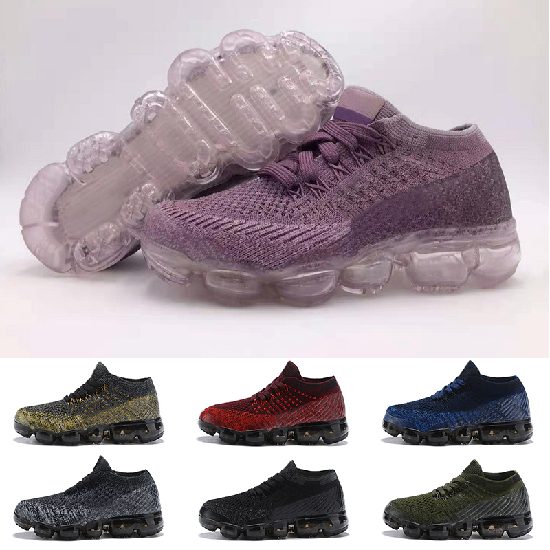 

High quality Vaporsmax Kids Children toddler shoes Boys Girls trainers runners triple black white gold red race blue Big Kids Youth sneakers