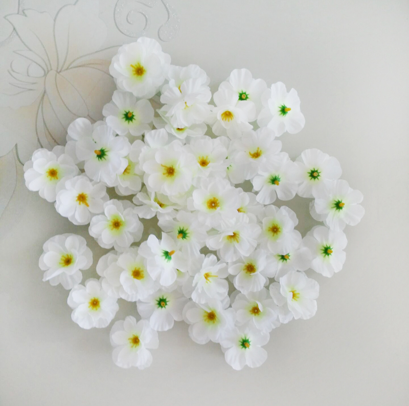 

100 mini silk sakura head wedding party holiday decoration crown fake flower christmas flowers garland flower wall, Blanco