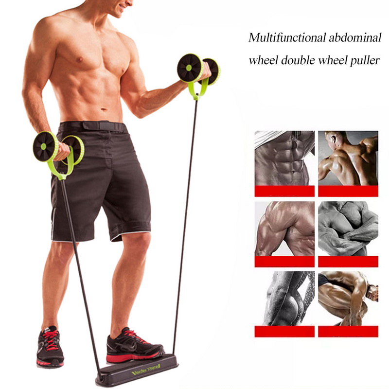 

Wheels Roller Stretch Elastic Abdominal Resistance Pull Rope Tool Roller Abdominal Muscle Trainer Exercise Used Home Office, Black