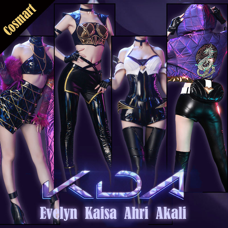 

Game LOL KDA K/DA Ahri Akali Kaisa Evelynn Cosplay Costume PU Leather Uniform Full Set for woman