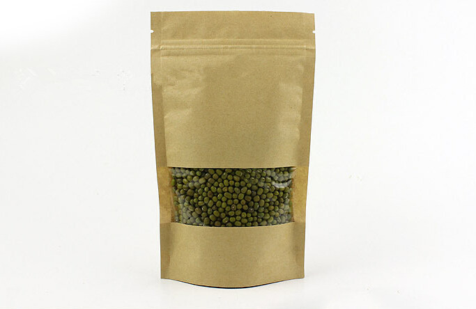 

14*20+4 50pcs brown self kraft paper bags with window for gifts sweets and candy jewelry retail package paper