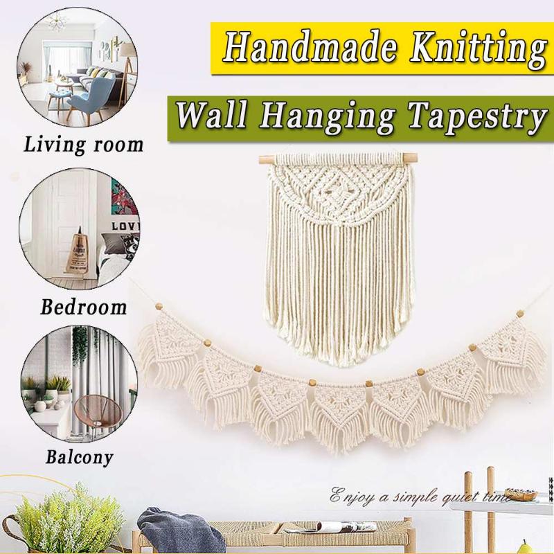 

Handmade Macrame Knitting Cotton tapestry Bohemian Wall Hanging Tapestry Home Decor Apartment Dorm Room Decoration