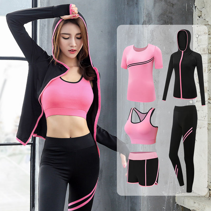 

New 5 Pieces Running Sets Women Yoga Sports Suit Jogging Sportswear Female Gym Fitness Tights Running Training Tracksuit Clothes