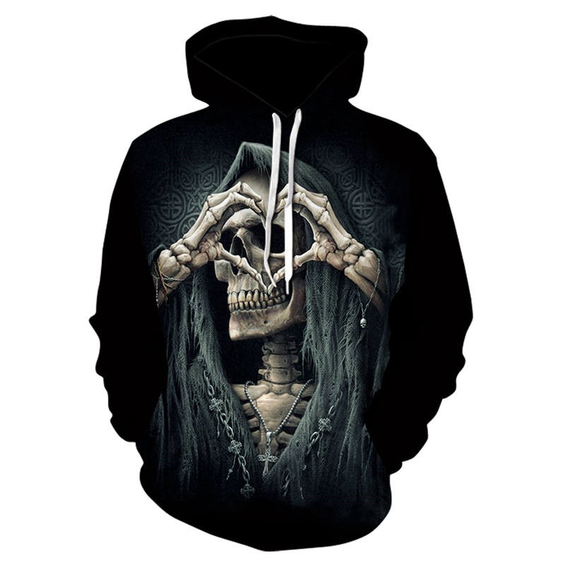 

2020 new trend funny design men's and women's hoodies 3D skull printing funny Sweatshirt men's street Hoodie heart skull casual, 0639