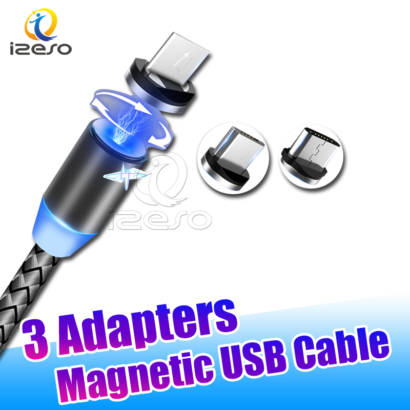 

3 in 1 Magnetic Phone Cables Charger Line 2A Nylon Fast Charging Cord Type C Micro USB Cable Wire for Samsung S21 izeso, Red+opp