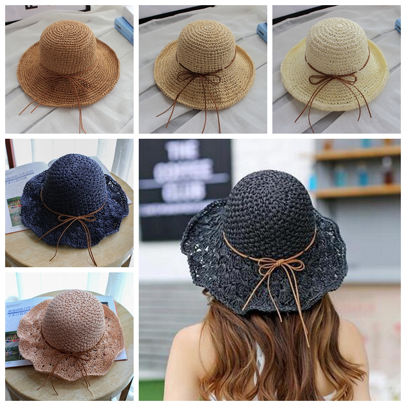 

Summer Straw Hat Women Wide Brim Sun Protection Beach Hat  Floppy Foldable Sun Hats for Ladies with Band VT0132