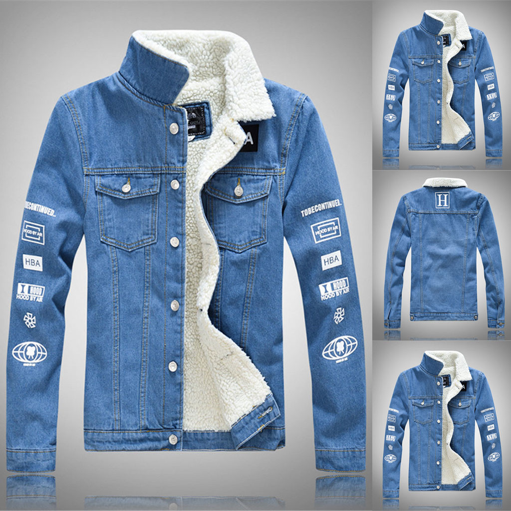 

Men's Autumn Winter Casual Retro Long Sleeve Turn-down Collar Denim Jacket Coat Autumn Winter Portability Warm Fashion, As pic
