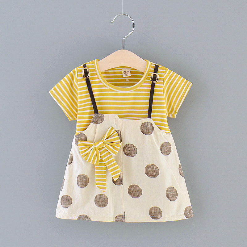 

New 2020 summer girl dress casual striped polka dot girls clothes Short sleeve princess dress Baby girl clothing, Red