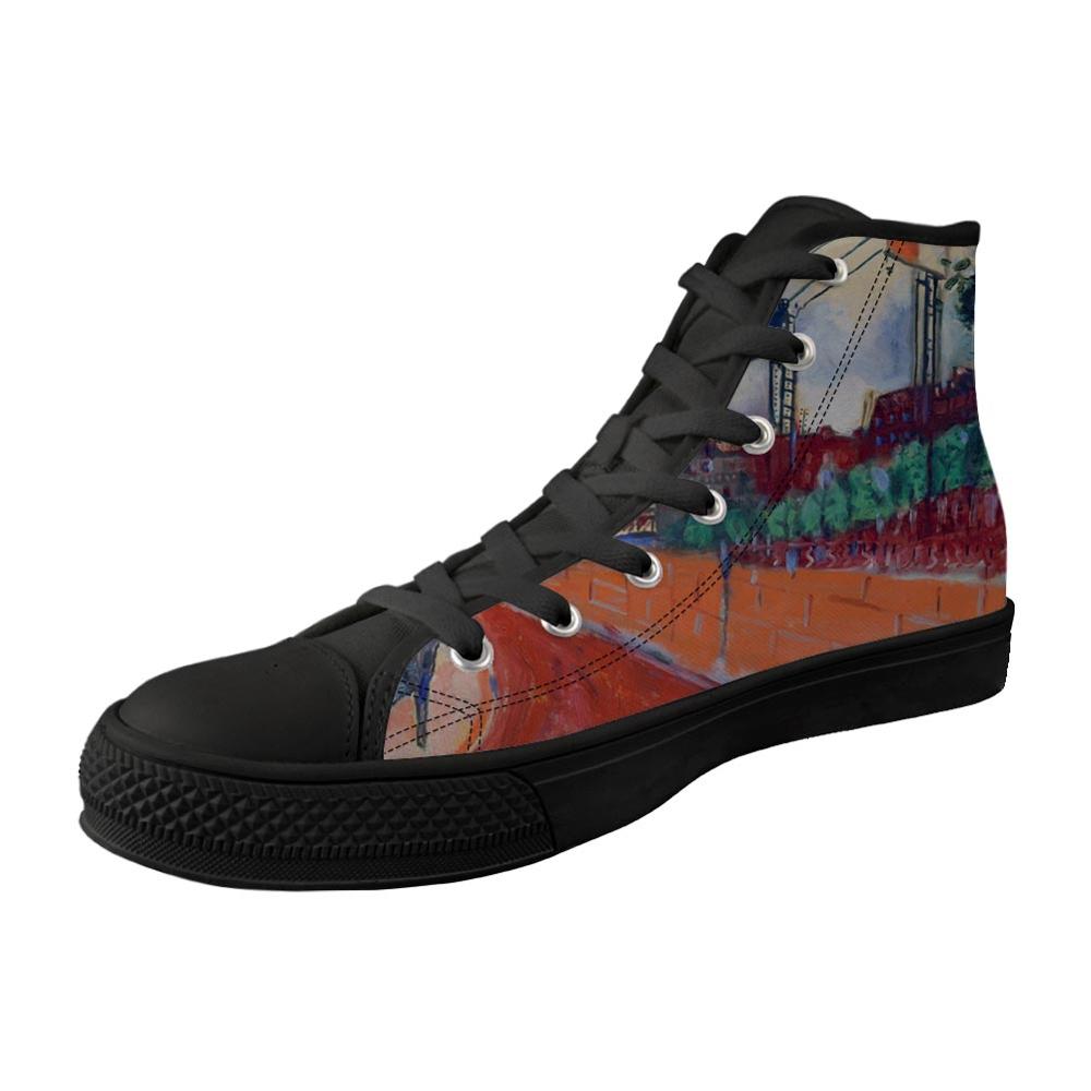 

2019 NewCustomizable Men Shoes High Top Black Canvas Vulcanized Shoes Ballet Oil Painting Art Print for Male Breathable Sneakers, Ivory