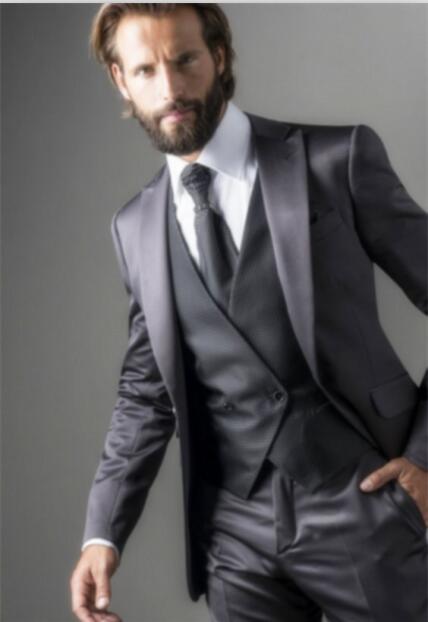 

High Quality Gray Men Suit Slim Fit 3 Piece(Coat+Pant+Vest) Blazer Italian Custom Groom Prom Party Tuxedo Terno Masculino, Beige