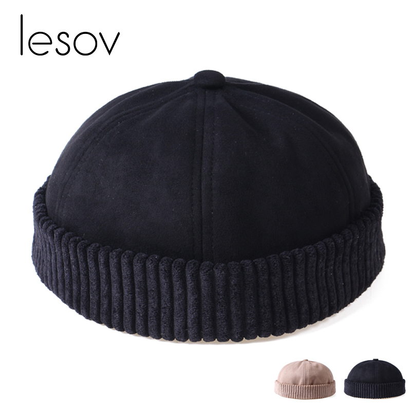 Mens Womens Winter Corduroy Adjustable French Brimless Hats Fashion Skullcap Sai